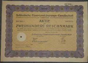 50 X Schlesische Feuerversicherungs-Gesellschaft in Breslau 1929 200 RM - Bild 1 von 1