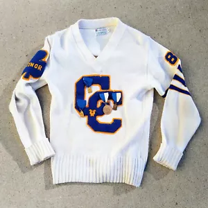 Vtg Letterman High School Band Choir Sweater w/ Medals V-Neck Sz 38 Small White - Picture 1 of 11