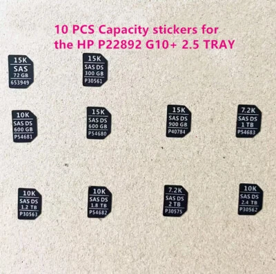 Lot of 20 capacity stickers for the HP P22892 G10+ 2.5 tray/caddy - Image 1 of 4