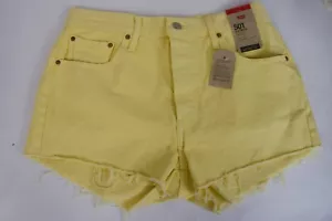 Levis 501 Womens Button Fly Raw Hem Yellow High Rise Denim Jean Shorts Size 31 - Picture 1 of 10