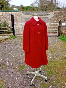 Eastex Women's Coat UK 20 Red Wool Blend / Vintage Red Peacoat 50s 60s - Picture 1 of 8