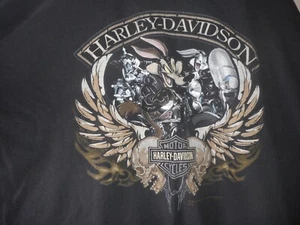 T-shirt Taz Wile Bugs Harley Davidson 2014 3XL nera Hanes Beefy Dubuque Ia - Foto 1 di 13