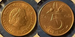 Netherlands 1965 5 Cents - Juliana KM-181 Bronze BUNC #101 - US Seller - Picture 1 of 2