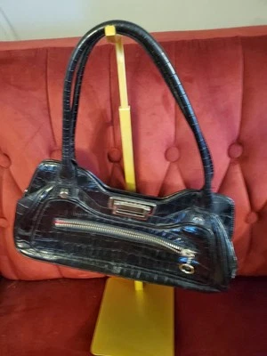 Bolso de hombro Maxx New York Croc negro para mujer en relieve Foto 1 de 4