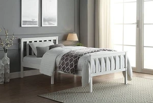 Single White Wooden Bed Frame 3ft Slatted Bed For Adults Children Teenagers - Picture 1 of 2