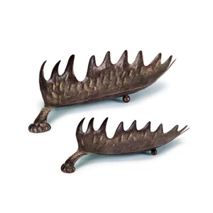 Melrose 2 Luxury Lodge Bronze and Brown Elk Horn Christmas Table Top Trays 22" - Bild 1 von 3
