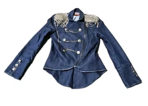Alice + Olivia Jacket Steampunk Small Blue Chain Epaulet Military Cropped Blazer - Picture 1 of 17