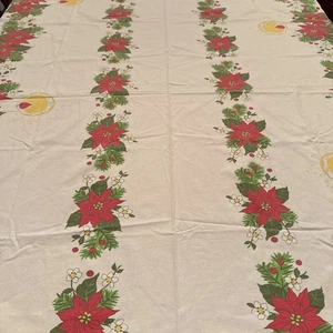 Vintage Weihnachten Tischdecke Kerzen Weihnachtsstern Stechpalmenblätter bedruckt 50”x62” - Bild 1 von 6