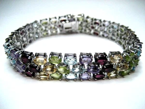 Sterling Silver - 43 carat Bracelet (5 different gemstones) - 38.24 grams - Picture 1 of 24