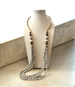 Collana girocollo TALBOTS occhio di tigre tono oro e perline bianche e oro T169 - Foto 1 di 5