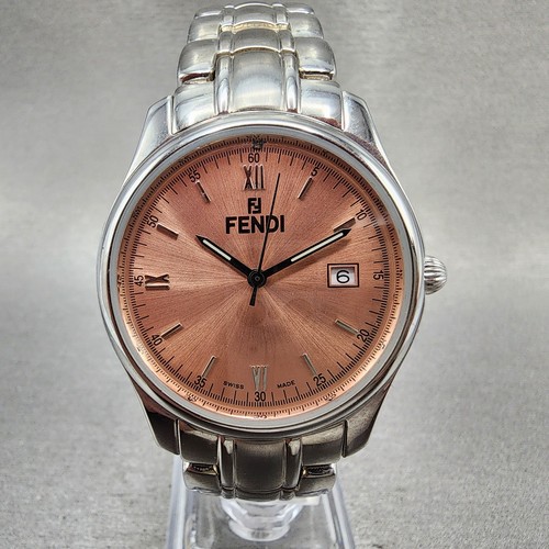 Orologio Fendi Orologi Uomo 35mm Quadrante Rosa Acciaio Data Tondo 210G Batteria Nuova