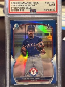 2023 Bowman Chrome Sebastian Walcott Blue 1st Bowman Refractor RC /150 PSA 9 MIN - Picture 1 of 5