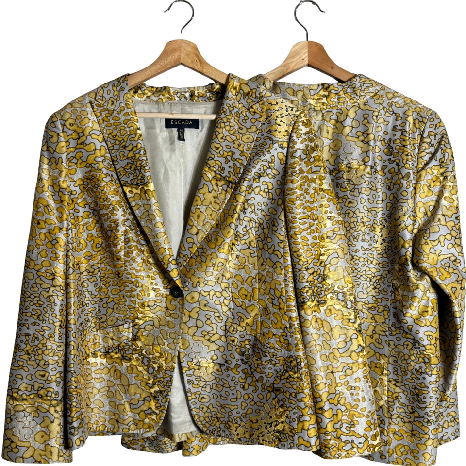 Chaqueta Blazer Para Mujer Escada Binchen Seda Estampado Leopardo 46 Antracita Diseñador Foto 1 de 4