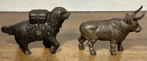 Vintage Gusseisen Bernhardiner Hund & Stier Münzbanken - Bild 1 von 6
