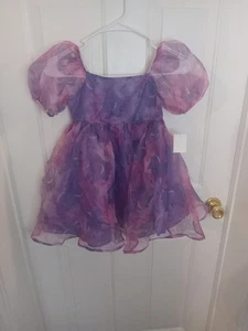 Girls' Purple Puff Sleeve Organza Dress Pokémon Gengar Size 6-7 New - Picture 1 of 12