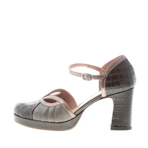 CHIE MIHARA women shoes Demoi D'Orsay pump lead grey leather embossed croco - Picture 1 of 7