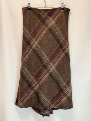 Ralph Lauren 10 M Alpaca Wool Tartan Plaid Flounce Midi Skirt Brown Green - Image 1 of 4