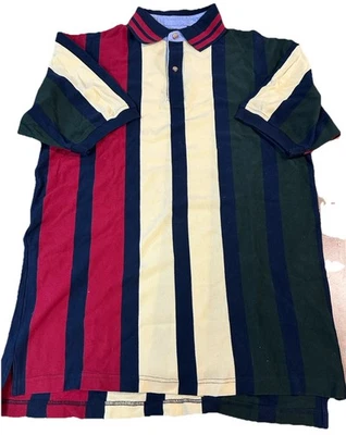 Дерево и серый цветной блок в полоску кнопка хлопок гольф поло красный зеленый темно-синий мужской M - Изображение 1 из 4