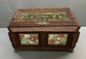 1898s Antique German Victorian Tramp Art Black Forest Wooden Box Hand Carved - Picture 1 of 10