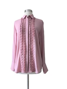 BANANA REPUBLIC "Dillon Ruffle Packet Blouse" Passion Rose Pink Buttons SMALL - Picture 1 of 9