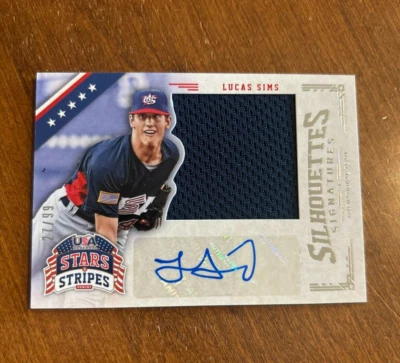 Lucas Sims 2015 USA Baseball Stars Silhouettes Game Jersey Auto #64 Braves /99 - Image 1 of 2
