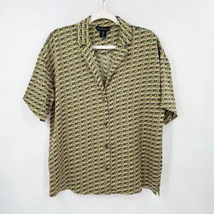 House of Harlow 1960 Women's M Satin Geometric Print Button-Up Shirt Boxy Casual - Picture 1 of 9
