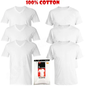 3-Pack V/Crew-Neck For Men's 100% Cotton Tagless T-Shirt Undershirt Tee White - Picture 1 of 10