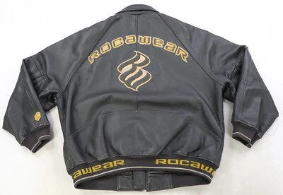 Rare Vintage ROCAWEAR NY Spell Out Full Zip Leather Jacket 2000s Jay Z Black 2XL - Image 1 of 4