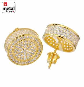Men's Hip Hop 3D Round Circle Square Flat Screen Screw Back Stud Earrings - Picture 1 of 20