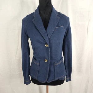 LIZ CLAIBORNE Size Small Petite Chambray Denim Knit Cotton Blend Blazer Jacket - Picture 1 of 13