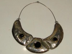 Modernist Sterling Silver with Black Stones Chocker Necklace Signed Elan E Berry - Picture 1 of 5