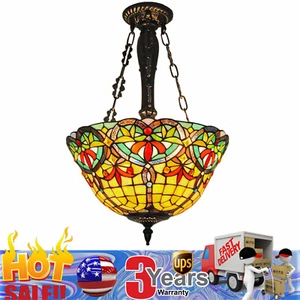 Tiffany Style Stained Glass Ceiling Pendant Light Fixture Vintage Hanging Lamp - Picture 1 of 11