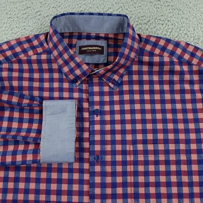 Johnston & Murphy Shirt Mens 2XL XXL Red Blue Business Office Flip Cuff - Image 1 of 4