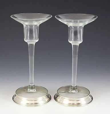 Pair of Wallace Sterling Silver & Glass Candlesticks #C-10, c1950; 7.25" - Image 1 of 4