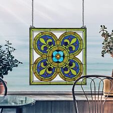 17" x 17" Tiffany Style stained glass royal fleur de lis Hanging window panel 