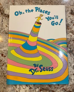 Dr Seuss Book Oh Places You'll Go Cat Hat Dust Cover 1990 Random House vtg - Picture 1 of 9