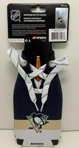 Pittsburgh Penguins Hockey Laces Bottle Cooler Neoprene NHL Licensed JF Sports Cover