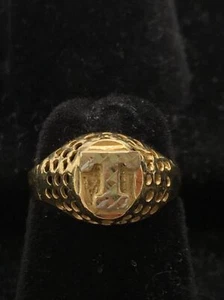 VINTAGE Solid 10K Two Tone Gold Handmade Ring with Letter “T” 1.5gr. Size 3 - Picture 1 of 12