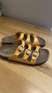 Sandalia Birkenstock de cuero naranja para mujer talla 7 EU 38 Florida 3 correas - Imagen 1 de 5