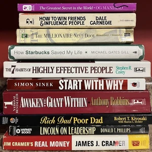 Unternehmer Geschäft 10 Bücher Lot Dale Carnegie Rich Dad Robbins Sinek Cramer - Bild 1 von 11