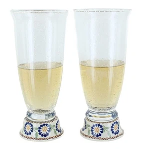 Juego de 2 vasos de cerveza de cerámica polaca rosa azul flor de melocotón - Imagen 1 de 1
