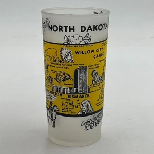 Vaso de vidrio esmerilado recuerdo estatal vintage NORTH DAKOTA Hazel Atlas MCM Bar - Imagen 1 de 10