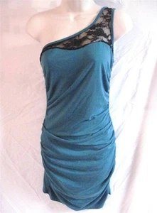  Regular Size S L8ter Turquois Blue Knit One Shoulder Bodycon Dress Black Trim   - Picture 1 of 5