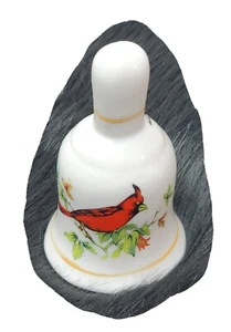 Hand Ringing Bell Red Cardinal Bird Print Porcelain Collectible 3.62” Tall - Picture 1 of 11