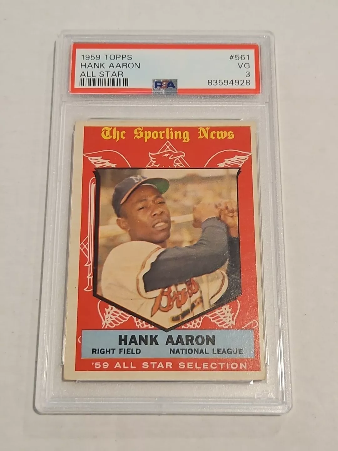 1959 Topps Hank Aaron All Star #561 PSA 3 VG Very Good Atlanta Braves