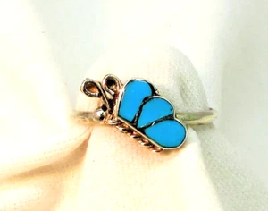 Butterfly Ring Size 6 3/4 Turquoise Inlay Sterling Silver Southwest Style #731 - Picture 1 of 8