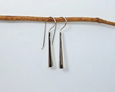 Geometric Threader Earrings Sterling Silver, Handmade Women Puffy Drop Earrings - Image 1 of 4