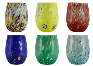 Juego de seis 6 vasos de cristal de Murano Millefiori - Imagen 1 de 9