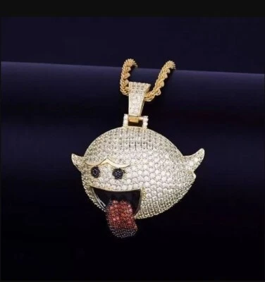 3Ct Round Cut Lab Created Diamond Cartoon Charm Men's Pendant 14K Yellow Gold Fn - Image 1 of 4