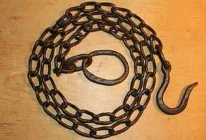 Antique Wrought Hook , on Long Chain - Beam Iron Hook Chain , 72" Inch - Picture 1 of 4